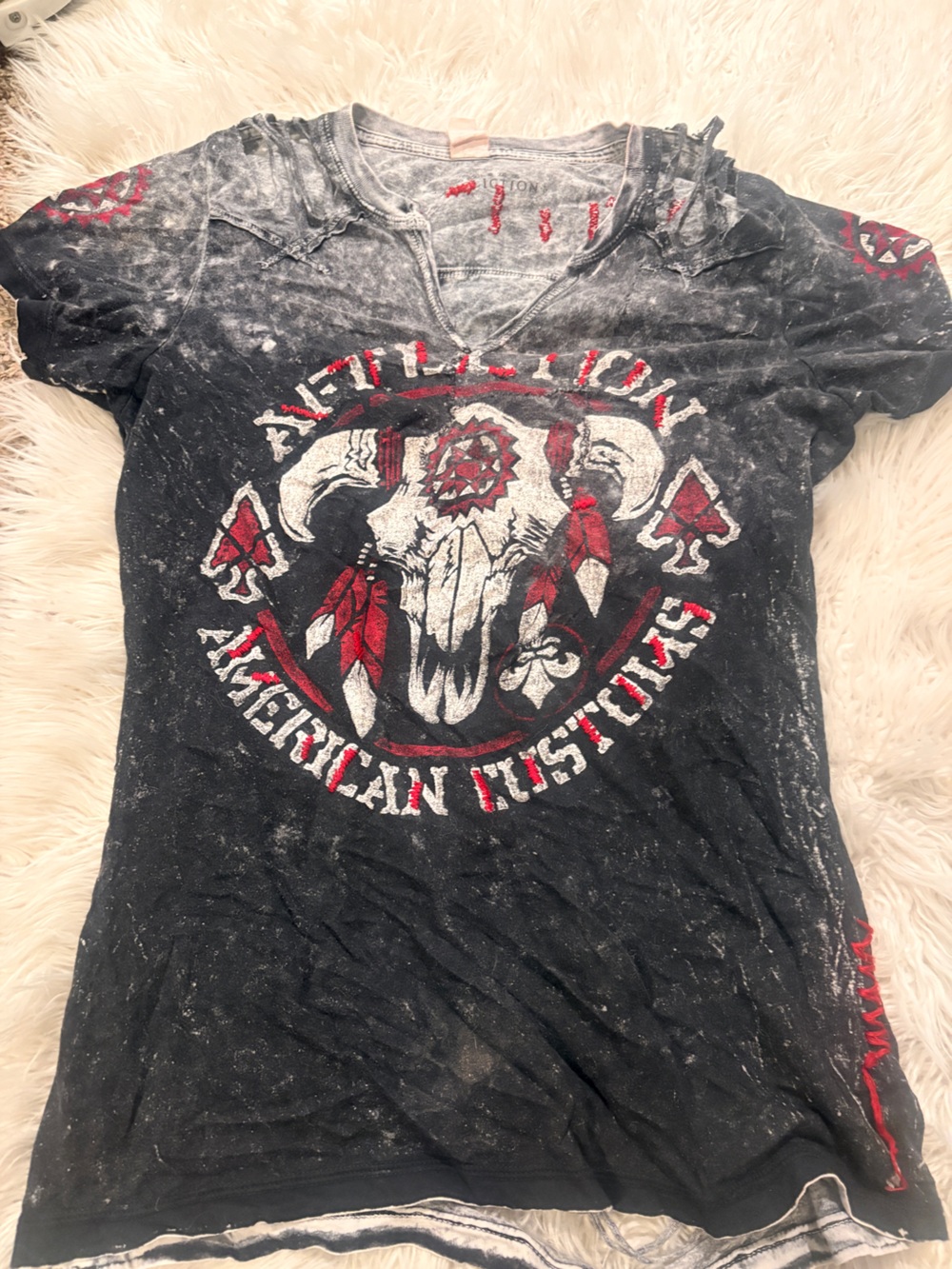 Affliction Black Short-Sleeve Graphic Tee with Red & White Skull